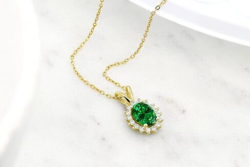 GEM Stone King 18K الذهب الأصفر المطلي بالفضة البيضاوية الأحجار الكريمة القلادة القلادة | بيضاوي 8x6mm | قلادة هالو قلادة للنساء | بسلسلة 18 بوصة in Saudi Arabia