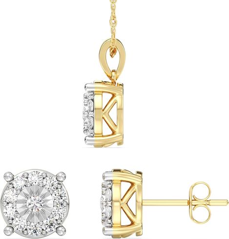 GILDED 1 CTTW Lab-Grown Diamond Round Necklace & Earring Set, Sterling Silver or 14K Gold-Plated, 18" Chain, Tarnish-Resistant, Elegant & Ethical Jewelry for Women, Gift-Boxed, Perfect for Gifting in Kuwait