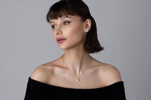 GILDED 1 CTTW Lab-Grown Diamond Round Necklace & Earring Set, Sterling Silver or 14K Gold-Plated, 18" Chain, Tarnish-Resistant, Elegant & Ethical Jewelry for Women, Gift-Boxed, Perfect for Gifting in Kuwait