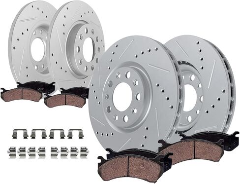 Detroit Axle - Brake Kit for 2015 2016 2017 Chrysler 200, Drilled and Slotted Disc Brake Rotors Ceramic Brakes Pads with Hardware Replacement : 12.00" inch Front and 10.95" inch Rear Rotors in Saudi Arabia
