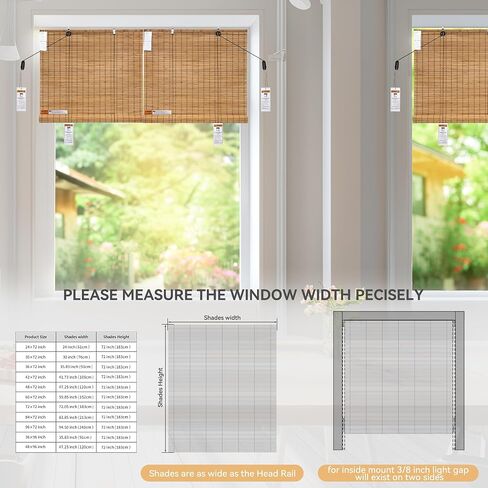 Bamboo Blinds for Interior Windows, Light Filtering Cordless Bamboo Roll Up Shades,Roller Window Blinds Curtain for Home, Living Room, Dining Room, Blinds Size: 48" W x 72" H in Saudi Arabia