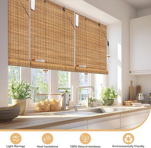 Bamboo Blinds for Interior Windows, Light Filtering Cordless Bamboo Roll Up Shades,Roller Window Blinds Curtain for Home, Living Room, Dining Room, Blinds Size: 48" W x 72" H in Saudi Arabia