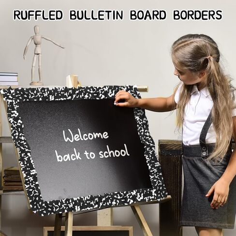 2 Roll 66 ft Ruffled Bulletin Board Borders DIY Burlap Decorative Scalloped Classroom Borders for Bulletin Board Trim Decorations Classroom Decor for Wall(Black and White Dots) in Kuwait