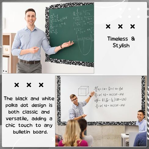 2 Roll 66 ft Ruffled Bulletin Board Borders DIY Burlap Decorative Scalloped Classroom Borders for Bulletin Board Trim Decorations Classroom Decor for Wall(Black and White Dots) in Kuwait