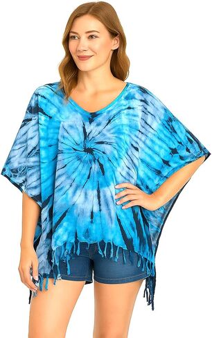 ATM Tie Dye Poncho Caftan Kaftan Blouse Tops Cover Up Real Handmade Plus Size in Saudi Arabia