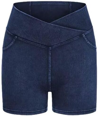 High Waisted Jeans Shorts for Women Stretchy Shorts Crossover Denim Summer Bermuda Pants with Pockets Summer in Saudi Arabia