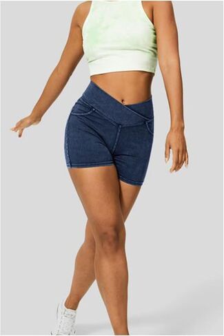 High Waisted Jeans Shorts for Women Stretchy Shorts Crossover Denim Summer Bermuda Pants with Pockets Summer in Saudi Arabia