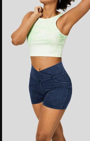 High Waisted Jeans Shorts for Women Stretchy Shorts Crossover Denim Summer Bermuda Pants with Pockets Summer in Saudi Arabia