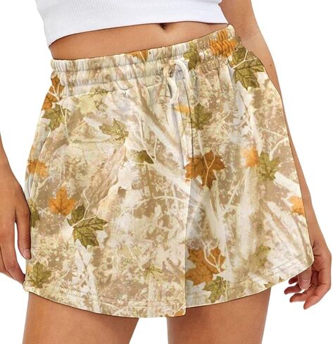 Camo Shorts Women Comfy Womens Sweat Shorts with Maple Leaf Print Soft Stretchy Athletic Sportswear with Pockets in Kuwait