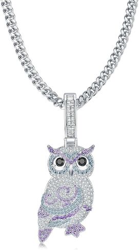 Iced Out Owl Pendant Necklace for Men with 5mm 24inch Cuban Chain 18K Gold/White Gold Plated in Gift Box in Kuwait