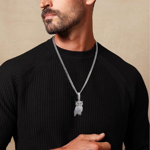 Iced Out Owl Pendant Necklace for Men with 5mm 24inch Cuban Chain 18K Gold/White Gold Plated in Gift Box in Kuwait