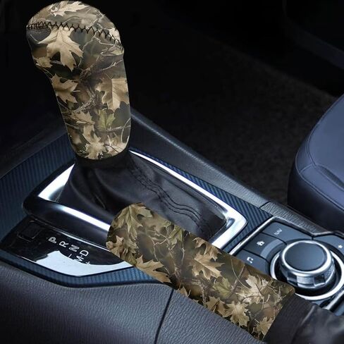 Hunting Camo Pattern 2 Pieces Car Gear Shift Cover Set for Women Men, Non-Slip Auto Gear Shift Knob Protector with Handbrake Cover Automotive Interior Decoration in Kuwait