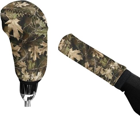 Hunting Camo Pattern 2 Pieces Car Gear Shift Cover Set for Women Men, Non-Slip Auto Gear Shift Knob Protector with Handbrake Cover Automotive Interior Decoration in Kuwait