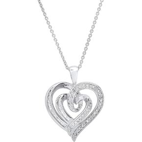 Dazzlingrock Collection 0.20 Carat (Ctw) Round & Baguette White Diamond Women Double Heart Pendant 1/5 CT, Sterling Silver in Saudi Arabia