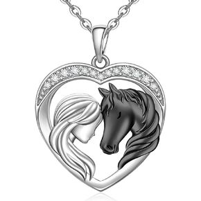 Horse Necklace for Women 925 Sterling Silver Black Horse Pendant Necklace Horses Gifts Heart Mothers Day Equestrian in Saudi Arabia