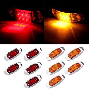 10x Oval LED Trailer Marker Light w/Chrome Bezel 6 LED Amber/Red Top Clearance Indicator Lights Surface Mount for Truck Trailer Boat Car RV in Kuwait