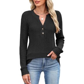 ANRABESS Womens Long Sleeve Henley Shirts V Neck Tunic Tops Ribbed Knit Lightweight Sweaters 2025 Fall Dressy Casual Blouses in Kuwait