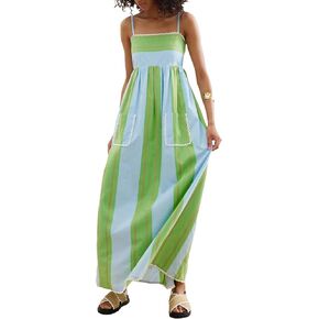 Women Floral Boho Maxi Dress Sleeveless Vintage Floral Tie Back A-Line Party Dress for Vacation Beach Streetwear in Kuwait