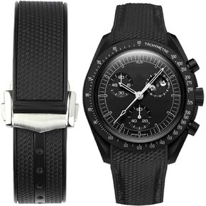 20mm Curved End Rubber Watch Band for Omega X Swatch,Omega Speedmaster moonwatch Folding Buckle Watch Strap Replacement Watchband No Gap Deployment Buckle Men Women Dustproof Washable in Kuwait