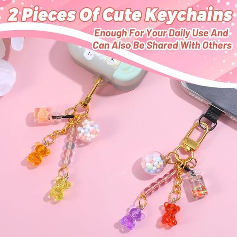 2Pcs Cute Resin Bear Keychains for Women - Kawaii Cell Phone Keyring Pendants Bag Charms, Wallet Purse Backpack Keychain, Candy Key Chains Cute for Women Girls in Saudi Arabia