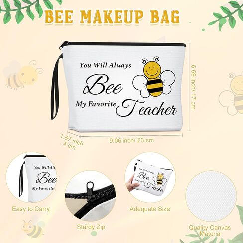 Coume 4 Pcs Teacher Appreciation Gifts for Women Include Bee Canvas Tote Bag Makeup Bag Keychain Cute Bee Retractable Badge Holders Clips Back to School Thank You Gifts for Nurse Employee in Saudi Arabia
