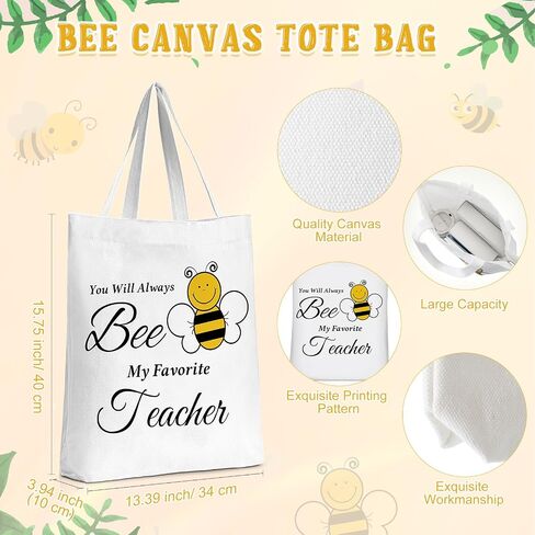 Coume 4 Pcs Teacher Appreciation Gifts for Women Include Bee Canvas Tote Bag Makeup Bag Keychain Cute Bee Retractable Badge Holders Clips Back to School Thank You Gifts for Nurse Employee in Saudi Arabia
