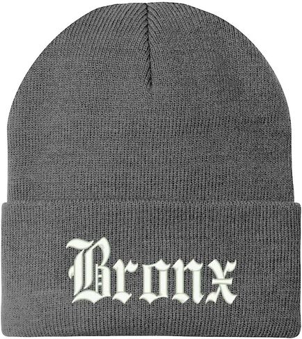 Trendy Apparel Shop Old English Font Bronx City Embroidered Winter Long Cuff Beanie in Saudi Arabia