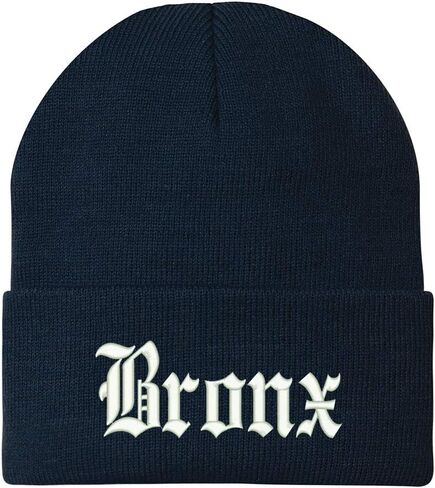 Trendy Apparel Shop Old English Font Bronx City Embroidered Winter Long Cuff Beanie in Saudi Arabia