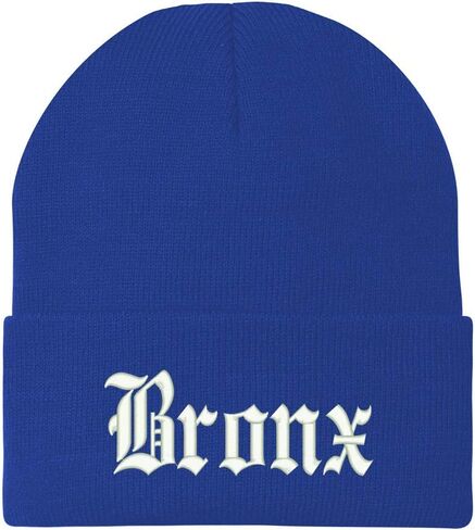 Trendy Apparel Shop Old English Font Bronx City Embroidered Winter Long Cuff Beanie in Saudi Arabia