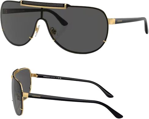 Versace VE2140 40mm Non-Polarized Aviator Sunglasses for Men – Gold Metal Frame with Black Temples, 100% UV Protection, Lightweight & Comfortable Sunglasses, eShades Eyewear Kit Included in Saudi Arabia