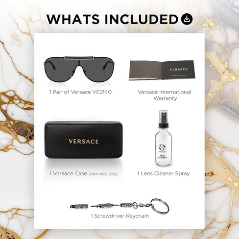 Versace VE2140 40mm Non-Polarized Aviator Sunglasses for Men – Gold Metal Frame with Black Temples, 100% UV Protection, Lightweight & Comfortable Sunglasses, eShades Eyewear Kit Included in Saudi Arabia