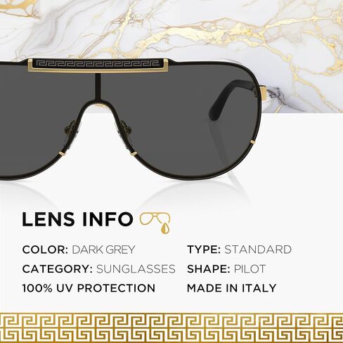 Versace VE2140 40mm Non-Polarized Aviator Sunglasses for Men – Gold Metal Frame with Black Temples, 100% UV Protection, Lightweight & Comfortable Sunglasses, eShades Eyewear Kit Included in Saudi Arabia