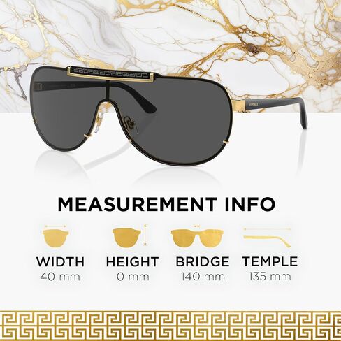 Versace VE2140 40mm Non-Polarized Aviator Sunglasses for Men – Gold Metal Frame with Black Temples, 100% UV Protection, Lightweight & Comfortable Sunglasses, eShades Eyewear Kit Included in Saudi Arabia