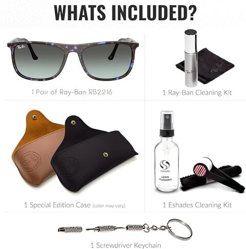 Ray-Ban RB2216 مستطيل الشكل الشمسي مع حزمة مجموعة النظارات الرسمية in Kuwait
