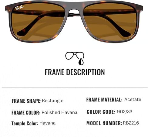 Ray-Ban RB2216 مستطيل الشكل الشمسي مع حزمة مجموعة النظارات الرسمية in Kuwait