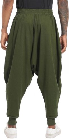 perdontoo Mens Casual Harem Pants Loose Elastic Waist Drawstring Hippie Aladdin Drop Crotch Trousers (36, Green) in Saudi Arabia