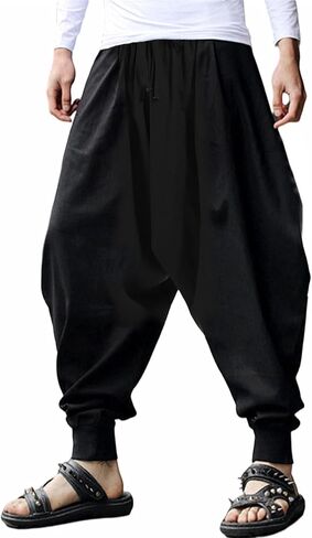perdontoo Mens Casual Harem Pants Loose Elastic Waist Drawstring Hippie Aladdin Drop Crotch Trousers (36, Green) in Saudi Arabia