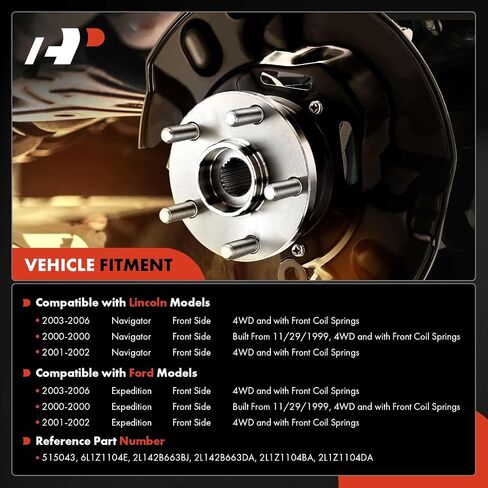 A-Premium Front Wheel Bearing and Hub Assembly with ABS & 6-Lug Compatible with Ford Expedition 2000-2006 & Lincoln Navigator 2000-2006, 4WD Only in Saudi Arabia