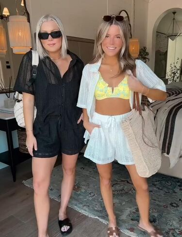 2 Piece Crochet Swimsuit Cover Ups for Women Hollow Out Knit Half Sleeve Tops Shorts Sets in Saudi Arabia
