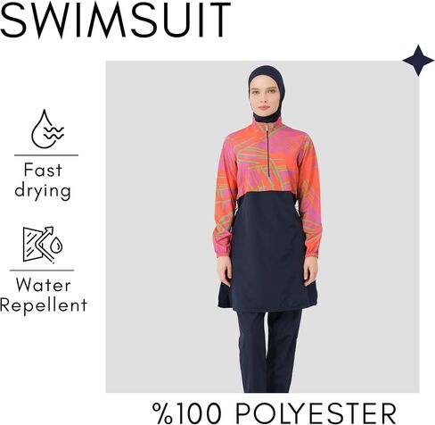 5 قطعة حجاب ملابس السباحة للنساء | أعلى طارد الماء ، طماق ، غطاء محرك السيارة ، وشاح و bustier burkini | ملابس النساء المتواضعة in Saudi Arabia
