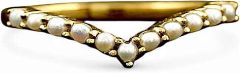 Gold V Shape Pearl Conging Ring for Women - Dainty Chevron Band ، خاتم الزفاف الأنيق البسيط ، خاتم الوعد ، هدية وصيفات الشرف ، مجوهرات طراز عتيقة in Saudi Arabia