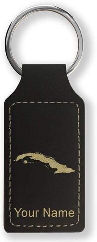 LaserGram Rectangle Keychain, Country Silhouette Cuba, Personalized Engraving Included in Saudi Arabia