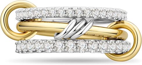 Allencoco 14K حلقات قابلة للتكديس مطلي بالذهب ، 3 حلقة مع الزركونيا المكعبة ، والذهب والفضة مكدسة ، وربط متعددة الوصلات ، ومتشابكة للنساء ، والبيان ، والخطوب ، وغير تشويه in Kuwait
