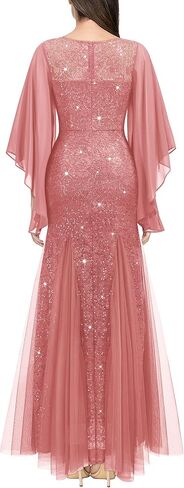 Miusol Women's Lace Tulle Sparkly Searcly Sealial Evening Mermaid Hem Maxi Dress in Kuwait