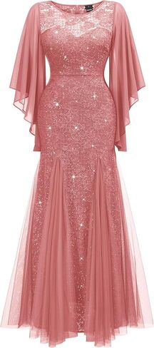 Miusol Women's Lace Tulle Sparkly Searcly Sealial Evening Mermaid Hem Maxi Dress in Kuwait