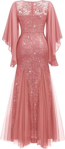 Miusol Women's Lace Tulle Sparkly Searcly Sealial Evening Mermaid Hem Maxi Dress in Kuwait