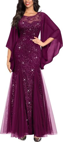 Miusol Women's Lace Tulle Sparkly Searcly Sealial Evening Mermaid Hem Maxi Dress in Kuwait