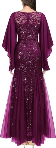 Miusol Women's Lace Tulle Sparkly Searcly Sealial Evening Mermaid Hem Maxi Dress in Kuwait
