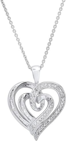 مجموعة Romazzlingrock 0.20 قيراط (CTW) جولة وعلاج الفاجهة البيضاء الماس White Women Double Heart Pendant 1/5 CT ، STERLING SILVER in Saudi Arabia