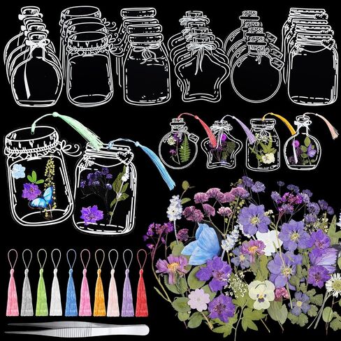 TaoBary 131 Pcs DIY Transparent Dried Flower Bookmark Set Handmade DIY Bookmarks with Dried Pressed Flowers Leaves Butterfly Stickers Colorful Tassels and Tweezers for Reader Writer (Rainbow Color) in Saudi Arabia